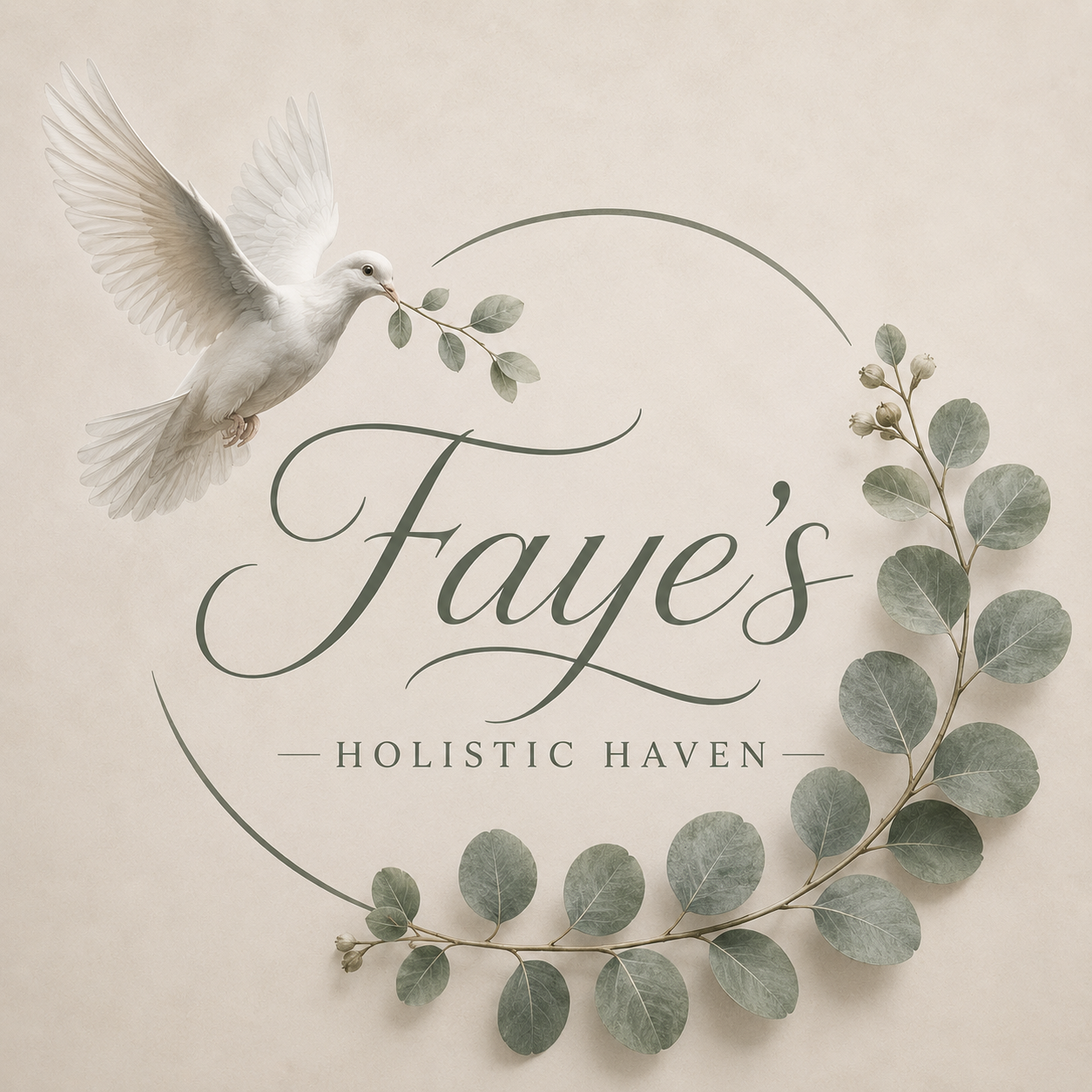Faye’s Holistic Haven logo with a dove and leafy branches